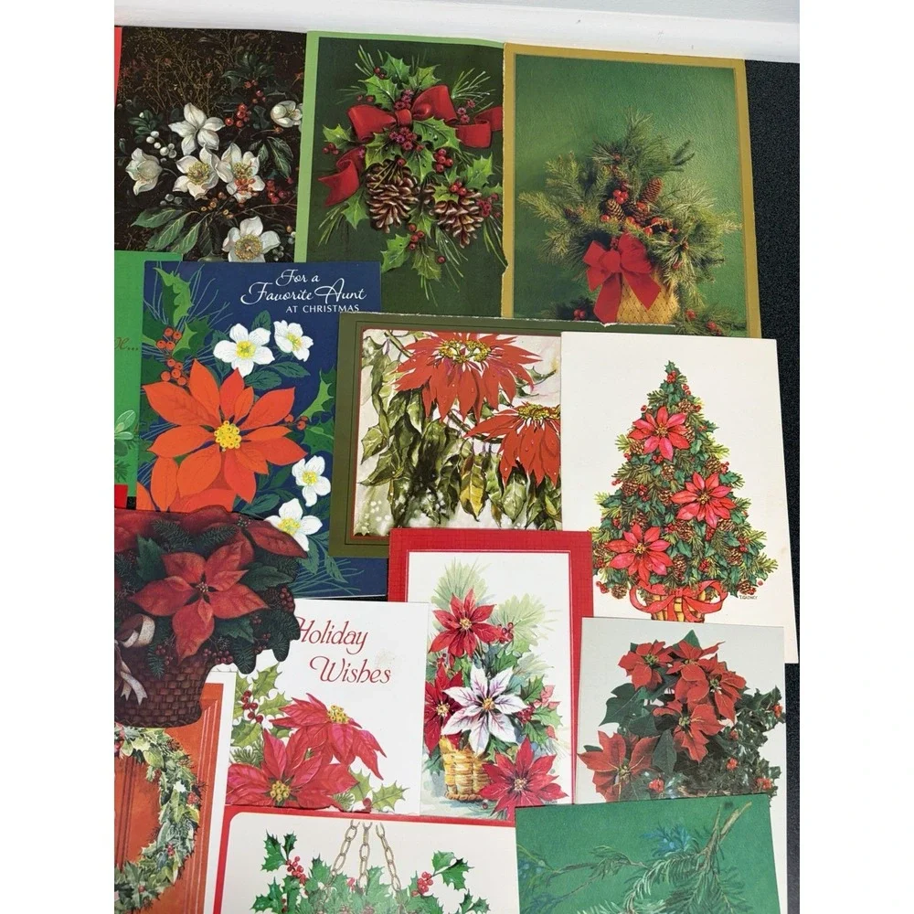 Vintage Christmas Cards Fronts ONLY Greenery Trees Wreaths Scrapbook Crafts 50+